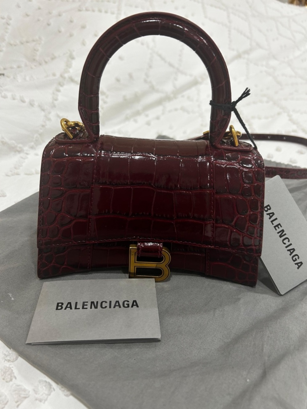 Balenciaga Mini Top Handle Bag in Burgundy Croc-Embossed Leather - Picture 3 of 9